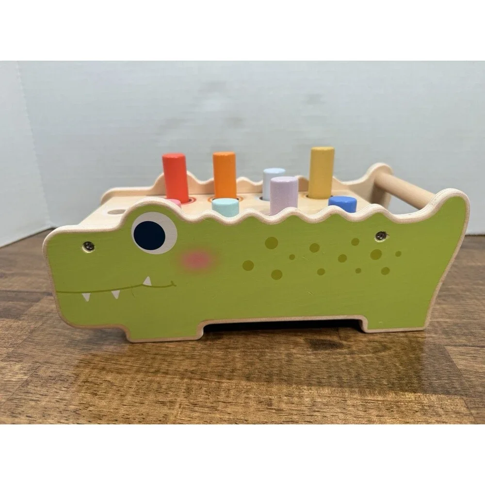 Wooden Crocodile Pound-a-Peg Pounding Bench Toy w/ Color Pegs, toys, kids